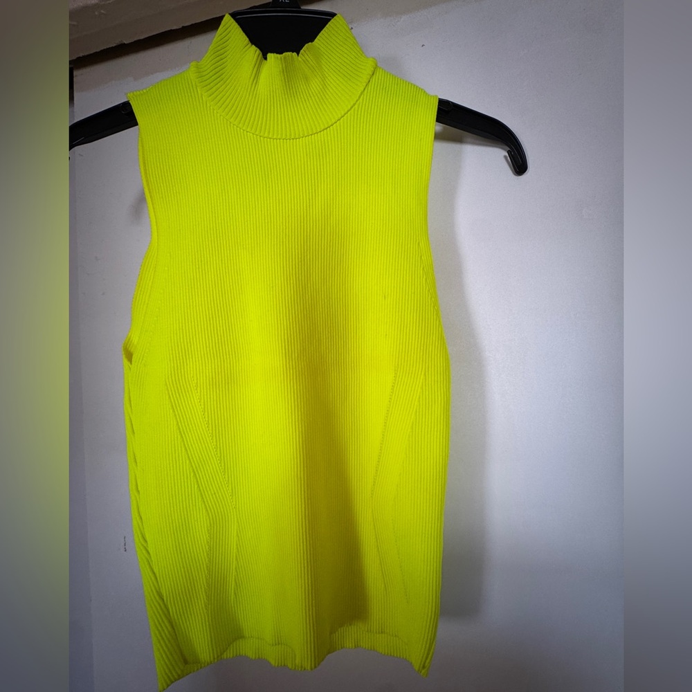 Zara Neon Yellow Sleeveless Turtleneck Top